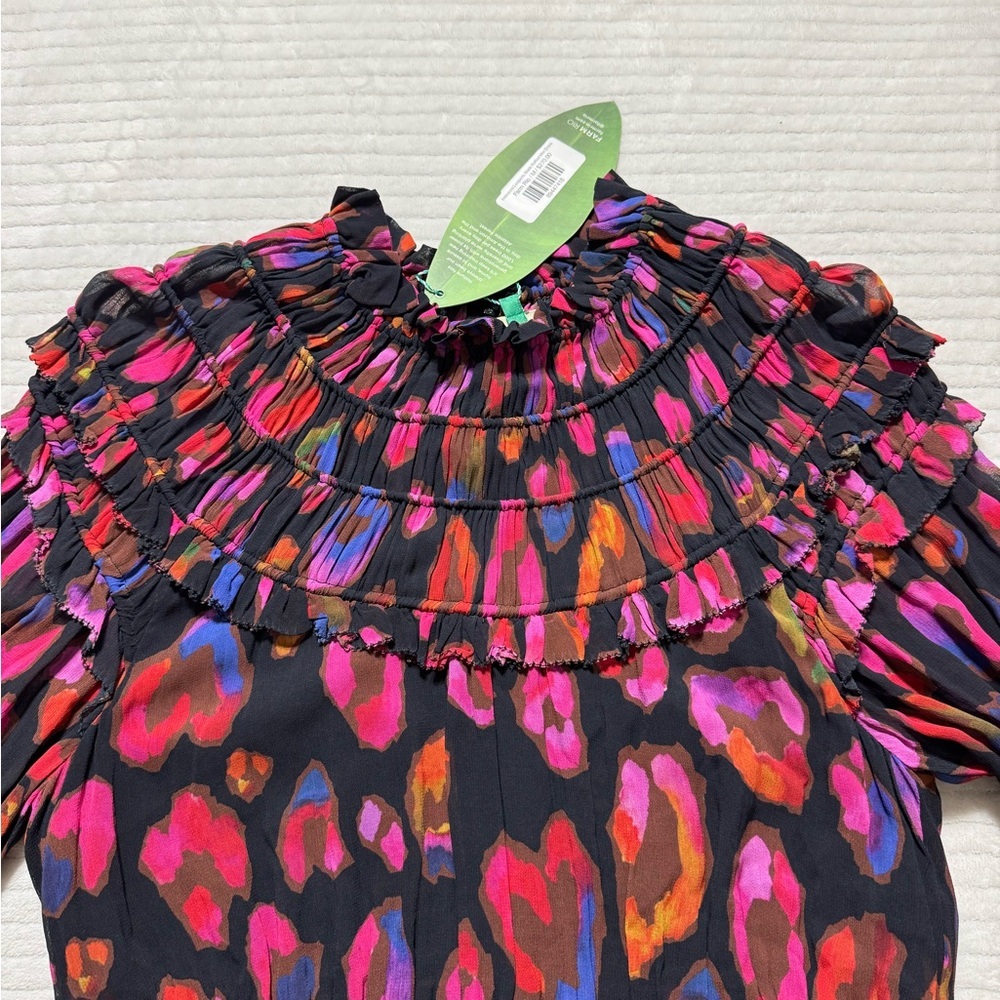 FARM Rio Iridescent  Leopards Black Ruffled Mini Dress - Picture 10 of 16